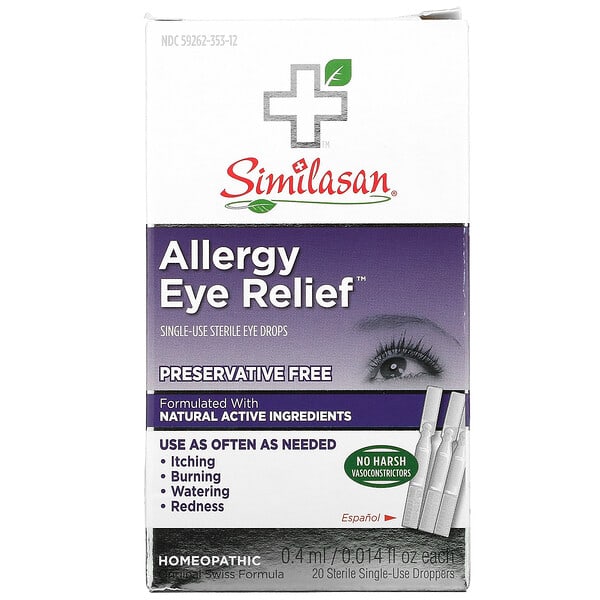 Similasan, Allergy Eye Relief、Eye Drops、使い切りタイプ20本、各0.4ml（0.014液量オンス）
