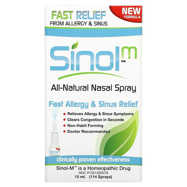 Sinol‏, SinolM، بخاخ أنف طبيعي بالكامل، مضاد سريع للحساسية وعلاج للجيوب الأنفية، 15 مل