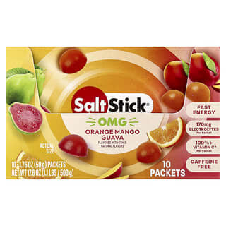 SaltStick, Energiegummies, sinaasappel, mango en guave, 10 zakjes van 50 g per stuk.