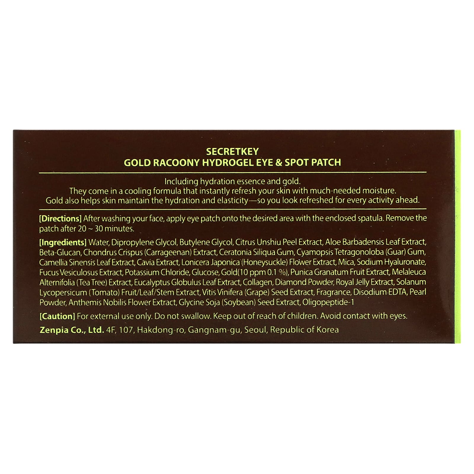 Secret Key, Gold Racoony Hydrogel Eye & Spot Patch, 90 Pieces, 3.17 oz