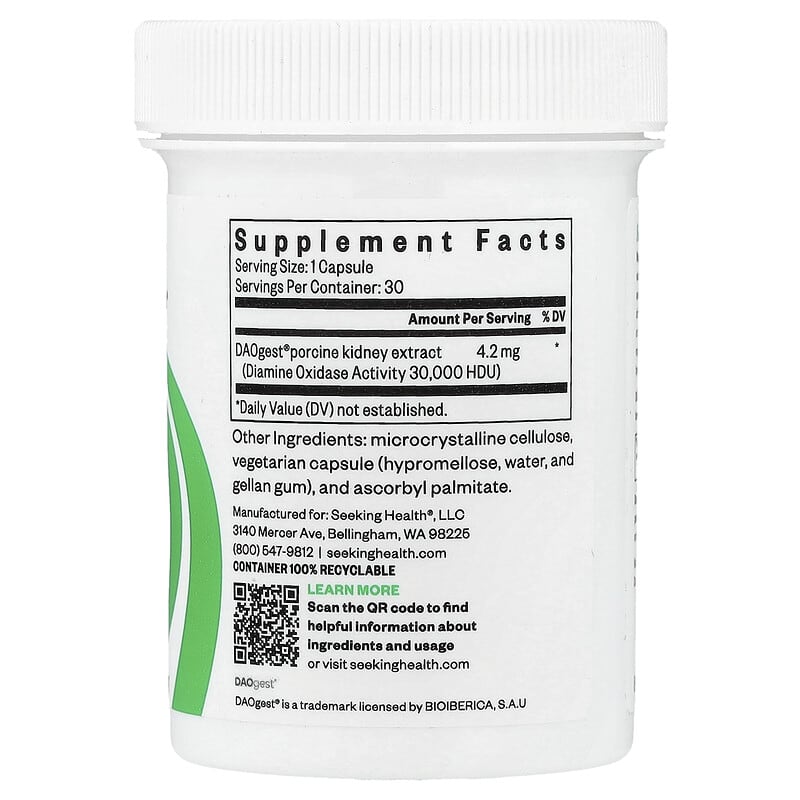 Enzima DAO, 30 Cápsulas (4,2 mg por Cápsula)