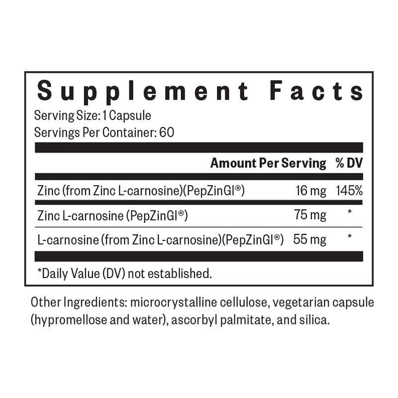 Carnosina de zinc, 75 mg, 60 cápsulas