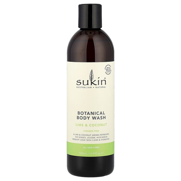 Sukin, 식물성 바디 워시, 모든 피부 타입, 라임 및 코코넛, 500ml(16.91fl oz)