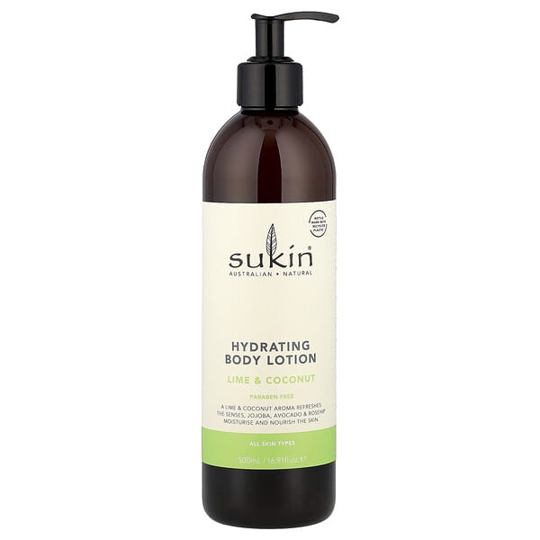 Sukin, 수분 공급 바디 로션, 모든 피부 타입, 라임 및 코코넛, 500ml(16.91fl oz)