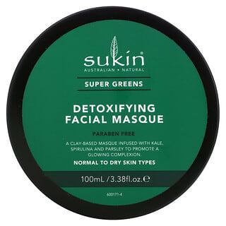 Sukin, スーパーグリーンズ、解毒作用のあるクレイマスク、3.38液量オンス（100 ml）