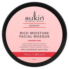 Sukin, Rich Moisture Facial Masque, Rosehip, 3.38 fl oz (100 ml)