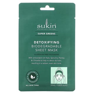 Sukin, Super Greens, Detoxifying Biodegradable Beauty Sheet Mask, 1 Sheet, 0.85 fl oz (25 ml)