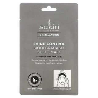 Sukin, Oil Balancing, Shine Control Biodegradable Beauty Sheet Mask, 0.85 fl oz (25 ml)