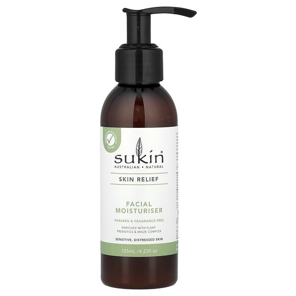 Sukin, 스킨 릴리프, 페이셜 모이스처라이저, 민감성, 손상 피부, 향료 무함유, 125ml(4.23fl oz)