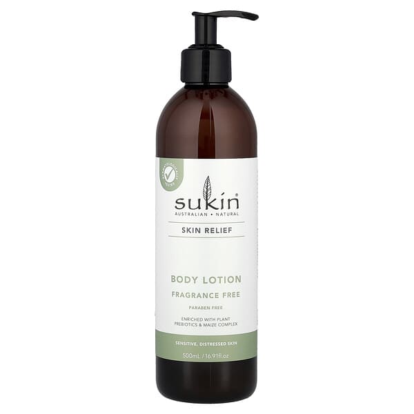 Sukin, Skin Relief, 바디 로션, 민감성, 손상 피부, 무향, 500ml(16.91fl oz)