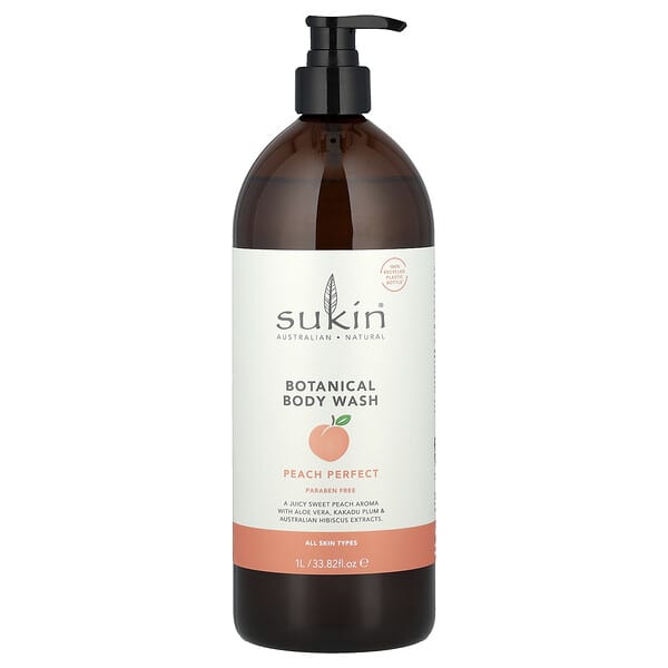 Sukin, 식물성 바디 워시, 모든 피부 타입, 피치 퍼펙트, 1l(33.82fl oz)