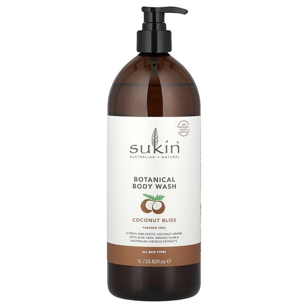 Sukin, 보태니컬 바디 워시, 모든 피부 타입, 코코넛 블리스, 1 l(33.82 fl oz)