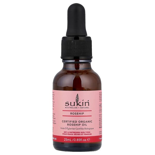 Sukin, Certified Organic Rosehip Oil, Dry & Distressed Skin Types, 0.85 fl oz (25 ml)