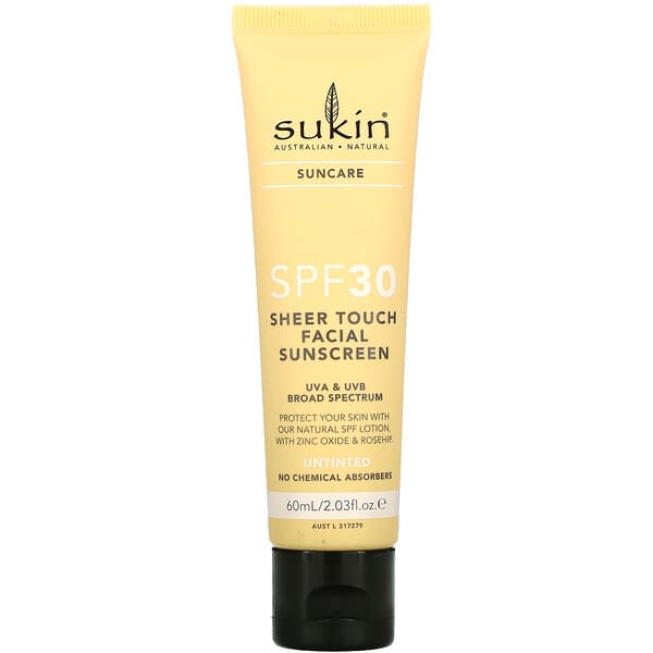 Sukin, Protector solar facial con FPS30 Sheer Touch, Sin teñir, 60 ml (2,03 oz. Líq.)