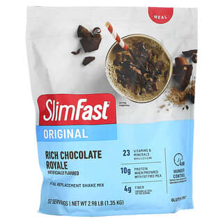 SlimFast, Original, Substitut de repas pour boisson frappée, Riche chocolat royal, 1,35 kg