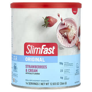 SlimFast, Original, Substitut de repas, Mélange à shaker, Fraises et crème, 364 g