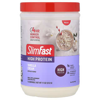 SlimFast, Alto contenido de proteínas, Mezcla para batidos sustitutivos de comidas, Crema de vainilla`` 312 g (11 oz)