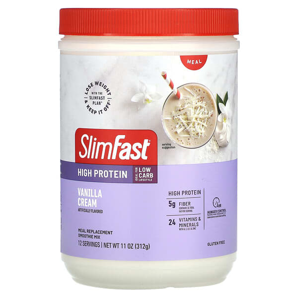 SlimFast, 高蛋白，代餐果汁混合物，香草奶油味，11 盎司（312 克）