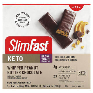 SlimFast‏, وجبة ، نظام كيتو الغذائي ، زبدة الفول السوداني المخفوقة بالشيكولاتة ، 5 أكياس ، 1.48 أونصة (42 جم) لكل كيس