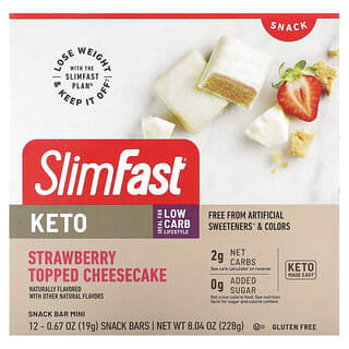 SlimFast, Keto Snack Bar Mini, Strawberry Topped Cheesecake, 12 Pack, 0.6 oz (19 g) Each