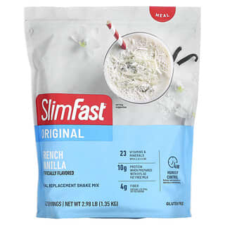 SlimFast, オリジナル、食品代替シェイクミックス、フレンチバニラ、1.35kg（2.98ポンド）
