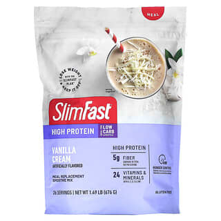 SlimFast, протеиновая смесь для смузи, заменяющая прием пищи, со вкусом ванильного крема, 676 г (1,49 фунта)