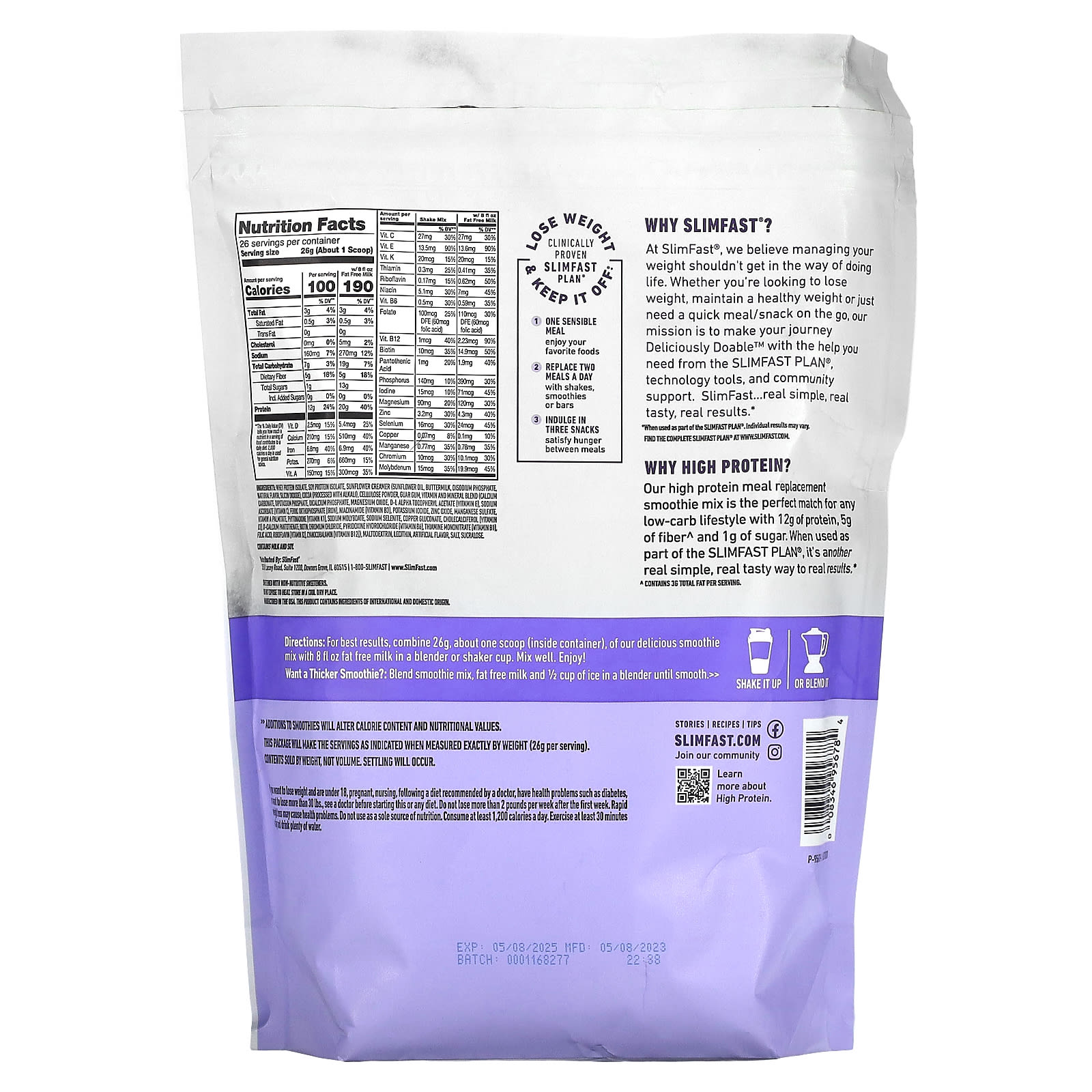 SlimFast, High Protein, Meal Replacement Smoothie Mix, Creamy Chocolate