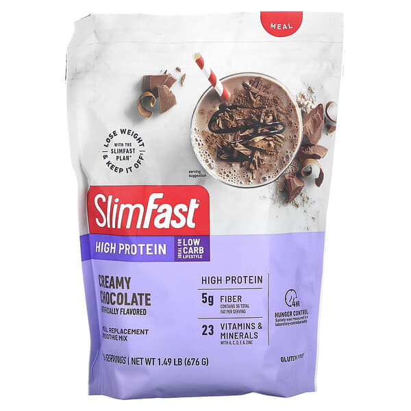 SlimFast, 高蛋白，代餐果汁混合物，奶油巧克力味，1.49 lb（676 克）