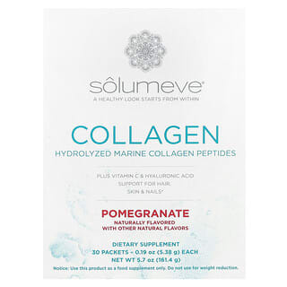 Solumeve‏, פפטידים של קולגן בתוספת ויטמין C וחומצה היאלורונית, בטעם רימון, 30 שקיקים, 5.38 גרם (0.19 אונקיות) כל אחד