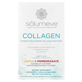 Solumeve, Marine Collagen Peptides Plus Vitamin C and Hyaluronic Acid, Lemon and Pomegranate Variety Pack, 10 Packets, 0.19 oz (5.38 g) Each