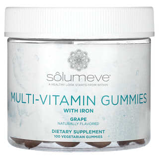 Solumeve, мультивитаминная жевательная добавка с железом, без желатина, с виноградным вкусом, 100 вегетарианских жевательных таблеток