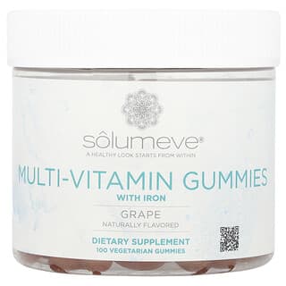 Solumeve, Gomitas multivitamínicas con hierro, Sin gelatina, Uva, 100 gomitas vegetales