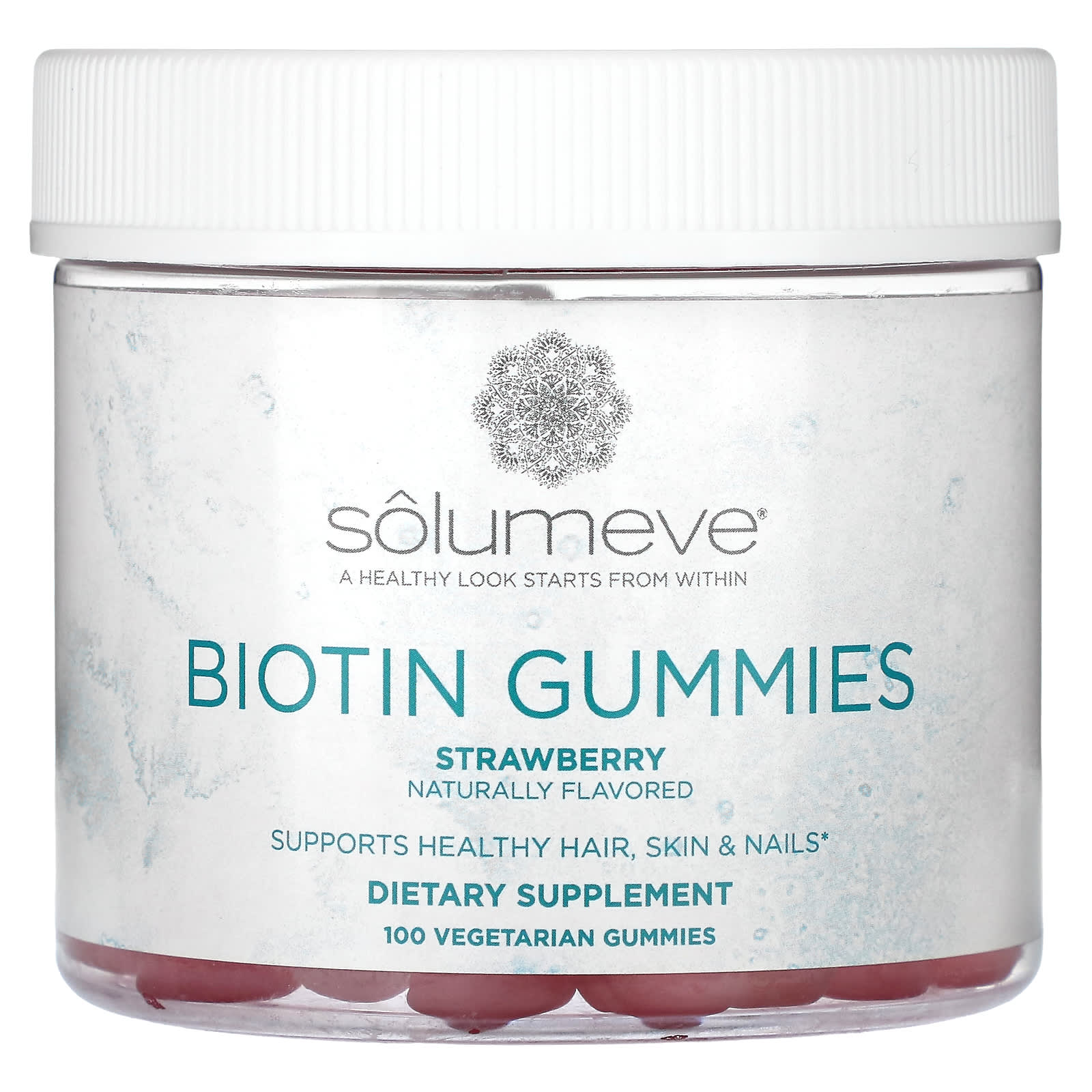 Solumeve, Biotin Gummies, Gelatin Free, Strawberry Flavor, 10,000 mcg, 100 Vegetarian Gummies