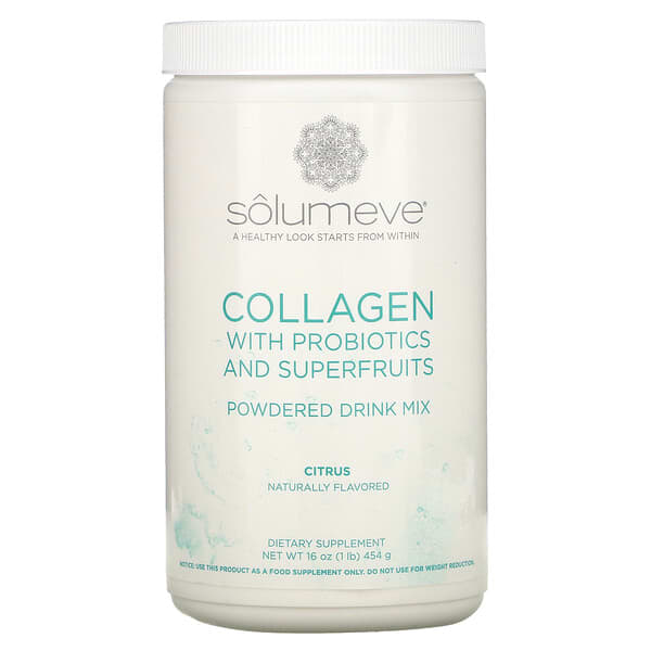 Solumeve‏, كولاجين مع البروبيوتيك والثمار فائقة القيمة الغذائية، مزيج شراب من المسحوق، الحمضيات، 16 أونصة (454 جم)