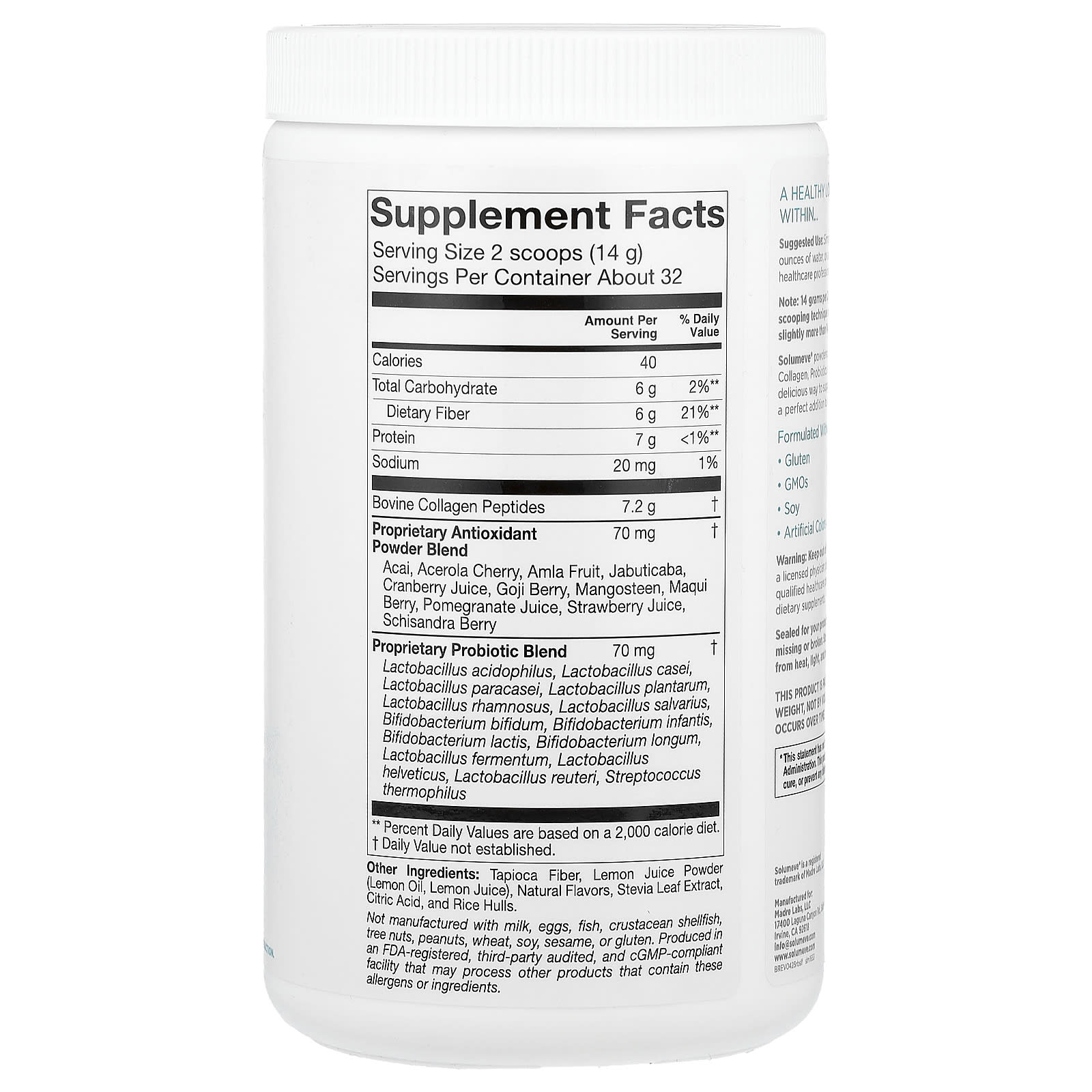 Solumeve, Collagen with Probiotics and Superfruits, Powdered Drink Mix, Strawberry Lemonade, 16