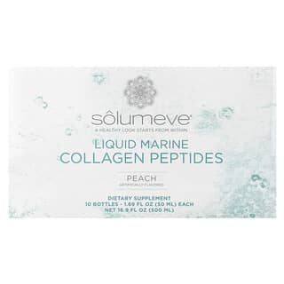 Solumeve, Belleza sin edad, Colágeno marino líquido con CoQ10 e ingredientes botánicos, Refuerzo para el cabello, la piel y las uñas, Sabor a melocotón, 10 envases, 50 ml (1,69 oz. líq.) cada uno