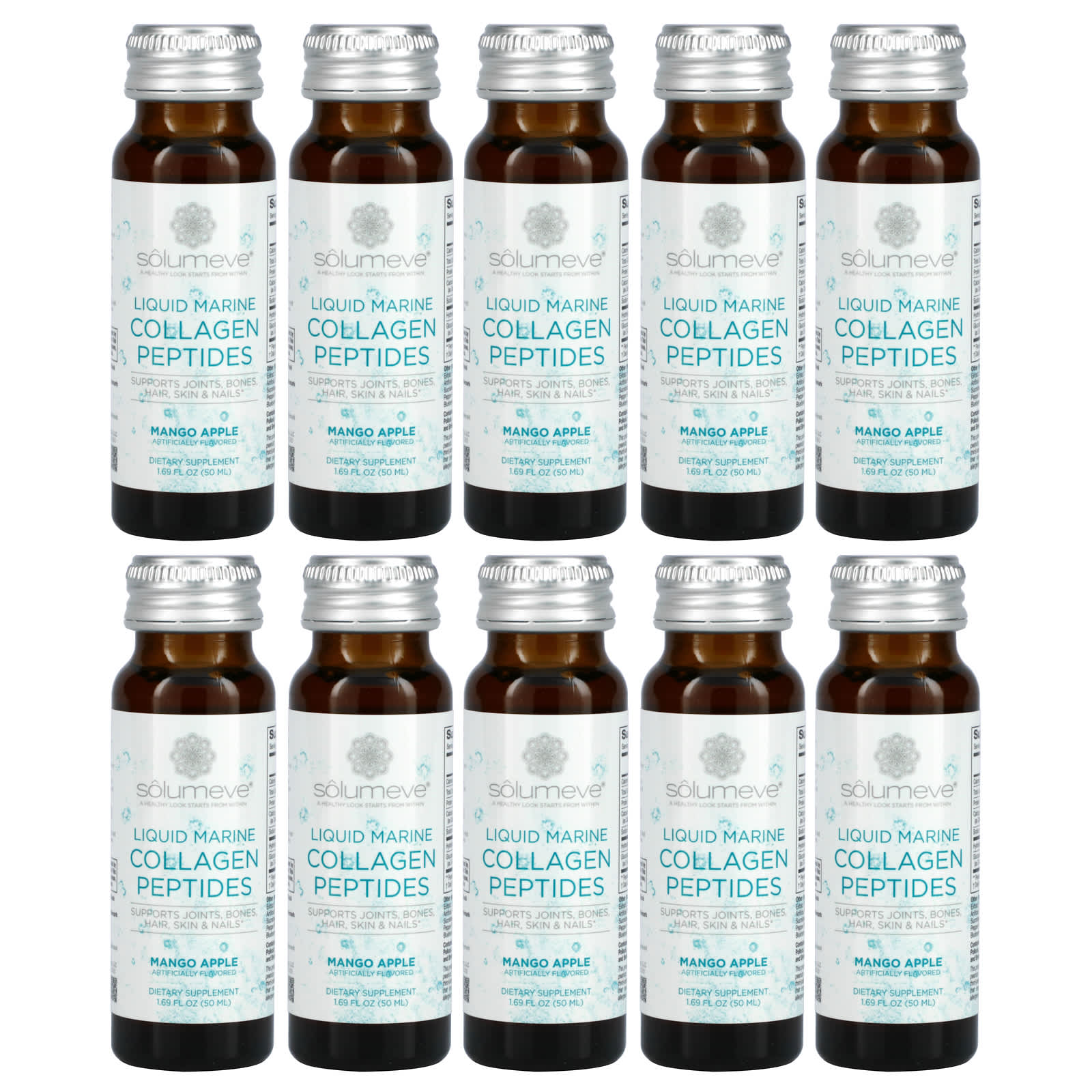 Solumeve, Liquid Marine Collagen Peptides, Mango Apple, 10 Bottles, 1. ...