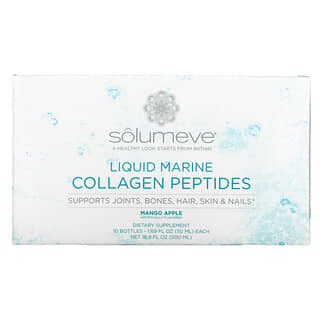 Solumeve, Ageless Beauty，含葡萄糖胺的液態海洋膠原蛋白，關節和結締組織幫助，芒果蘋果味，10 瓶，每瓶 1.69 液量盎司（50 毫升）