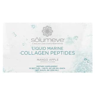 Solumeve, Belleza sin edad, Colágeno marino líquido con glucosamina, Refuerzo para las articulaciones y el tejido conjuntivo, Sabor a mango y manzana, 10 envases, 50 ml (1,69 oz. líq.) cada uno