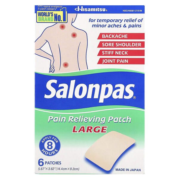 Salonpas, แผ่นแปะบรรเทาอาการปวด ขนาดใหญ่ 6 แผ่น