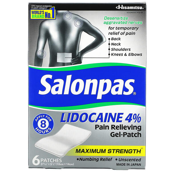 Salonpas, 利多卡因 4% 止痛凝膠貼片，特強型，無香型，6 片