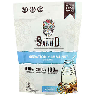 Salud, Mezcla para preparar bebidas hidratantes que favorecen el sistema inmunitario, Horchata y agua fresca, 15 sobrecitos, 6 g (0,21 oz) cada uno