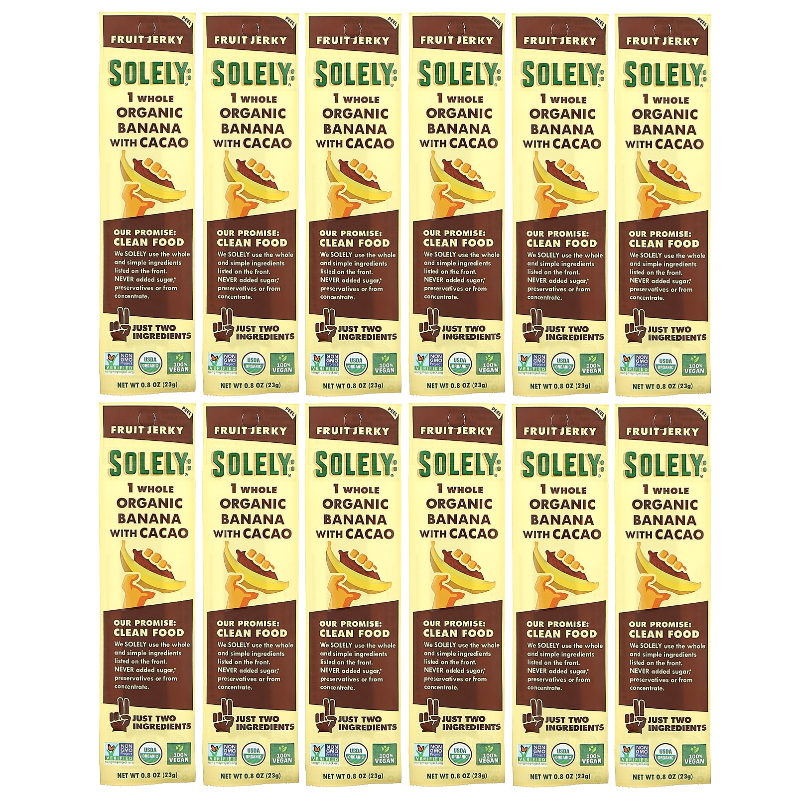 Solely, Organic Fruit Jerky, Banana with Cacao, 12 Strips, 0.8 oz (23 g