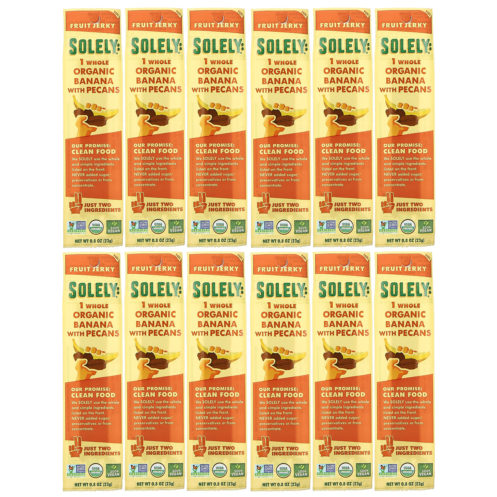 Solely, Organic Fruit Jerky, Banana with Pecans, 12 Strips, 0.8 oz (23