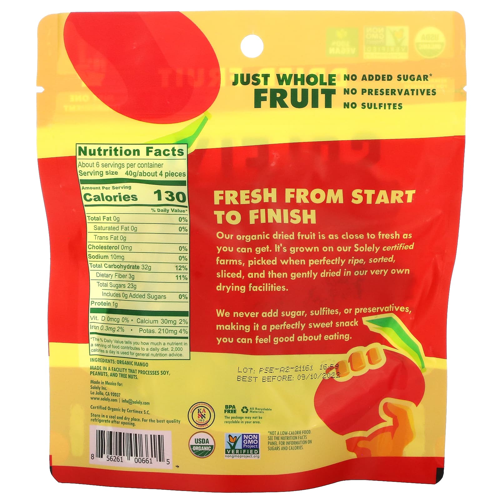 Solely, Organic Mango Halves, 8 oz (227 g)