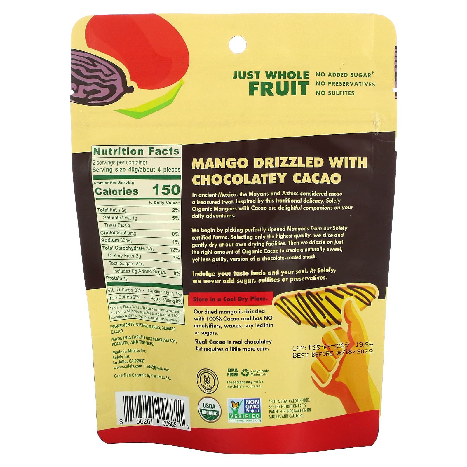 Solely, Organic Mango Strips, 2.8 oz (80 g)