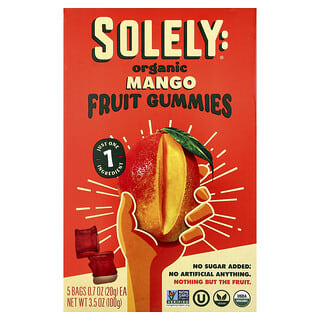 Solely, Organic Fruit Gummies, Mango, 5 Bags, 0.7 oz (20 g) Each