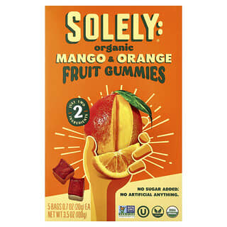Solely, Organic Fruit Gummies, Bio-Fruchtgummis, Mango und Orange, 5 Tüten, je 20 g (0,7 oz.).