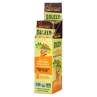 Solely, Organic Fruit Jerky,  Pineapple with Coconut Drizzled with 100% Cacao, 12 Strips, 0.8 oz (23 g) Each