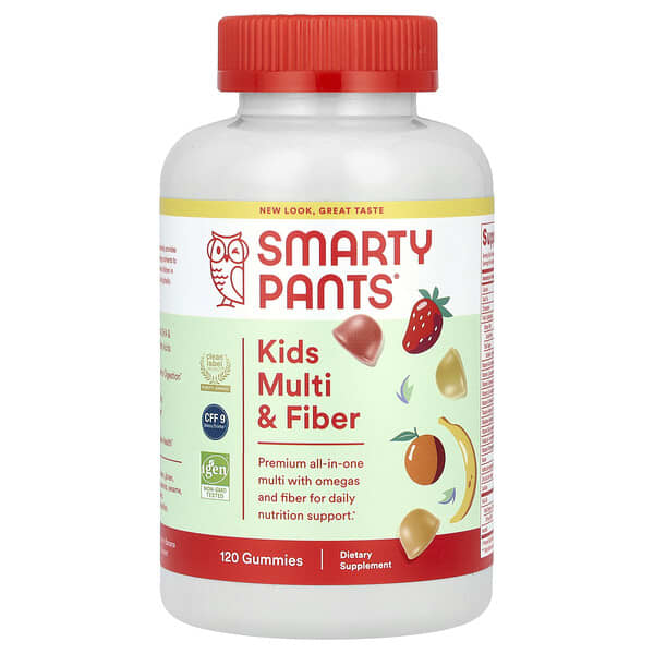 SmartyPants, Suplemento multivitamínico con fibra para niños, Limón, naranja y fresa con plátano, 120 gomitas